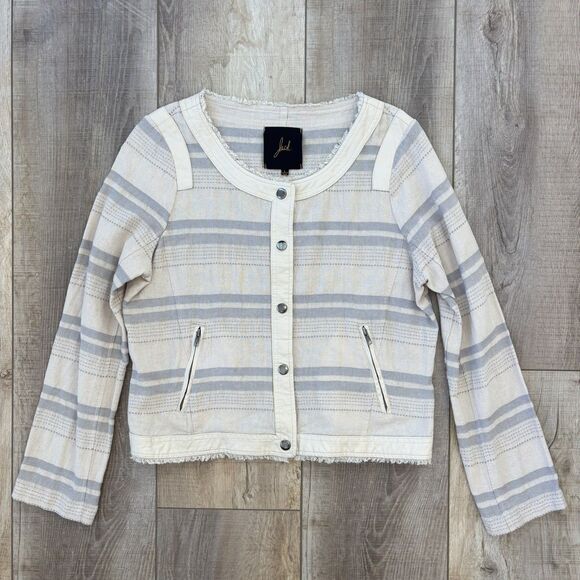 Jack BB Dakota Womens Striped Linen Blazer Jacket Size L Neutral Chic Coastal - Picture 6 of 13